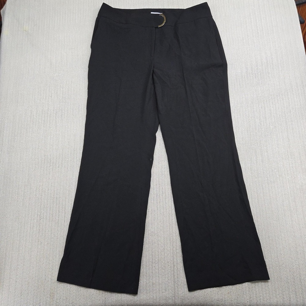 Calvin Klein Pants Womens 14 Black Wide Leg Dress Trousers D-Ring Waist Work - Picture 2 of 10